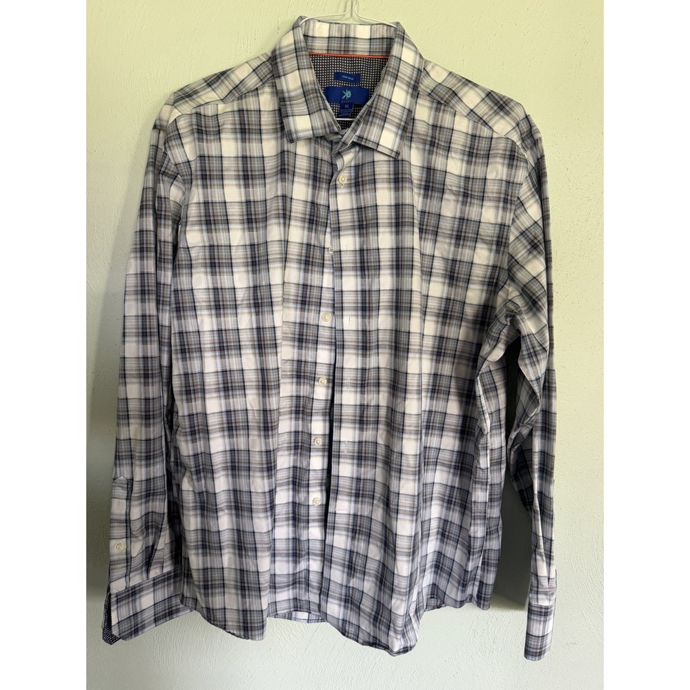 Egara men's long-sleeve plaid collared button-up dress shirt Sz XL
